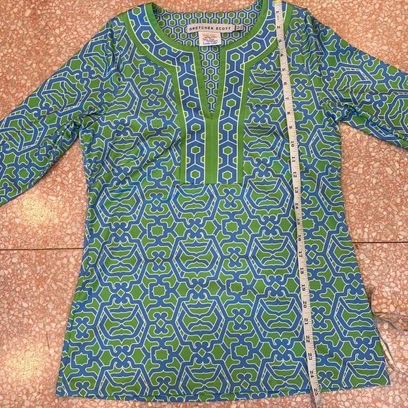 Gretchen Scott Womens V Neck Tunic Top Blouse Size Shrimp (XXS) Green Blue - Picture 7 of 9
